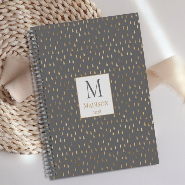 Agenda Monograma Moderno Tendencial Gota de Chuva Dourado (Criador carregado)