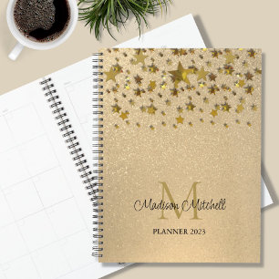 Agenda Monograma Nome Dourado Glitter Stars 2023