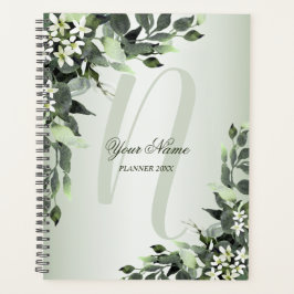 Agenda Monograma Nome Greenery Folhas Florais de Eucalypt