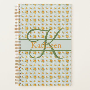 Agenda Monograma Nome Inicial Floral Amarelo Verde