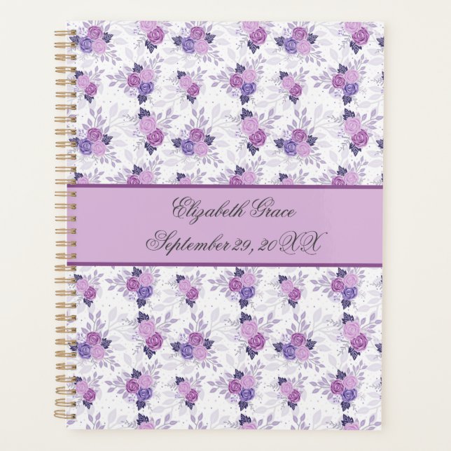 Agenda Monograma Nome Purple Pink Floral Baby Daily (Frente)