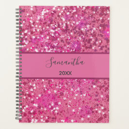 Agenda Monograma Nome Rosa Quente Glitter Sparkle Girly G