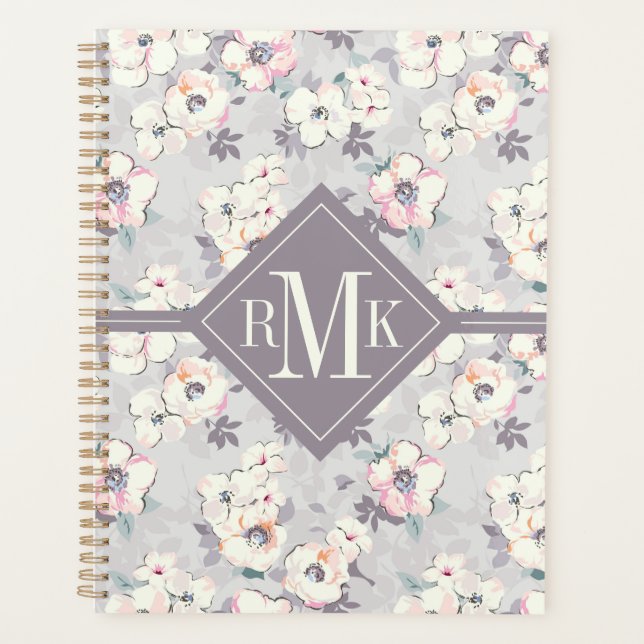 Agenda Monograma | Padrão de Aquarela Rosa Maciço (Frente)
