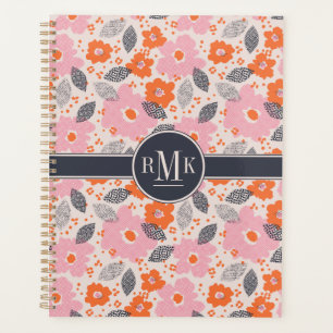 Agenda Monograma   Padrão Floral Retro Cute