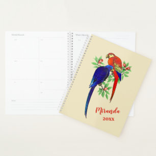 Agenda Monograma - Partes Azuis - Flores Vermelhas - Plan
