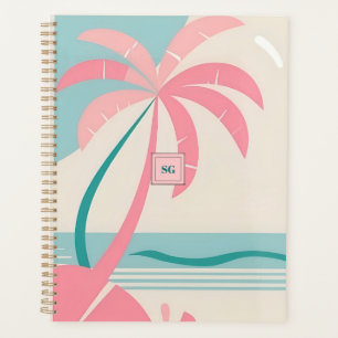Agenda Monograma pastel praia tropical rosa e lacrimejo