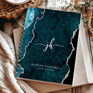 Agenda Monograma Personalizado Agato de Prata Teal 2025