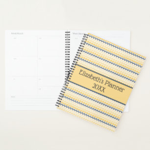 Agenda Monograma Personalizado Amarelo Cinza Chevron