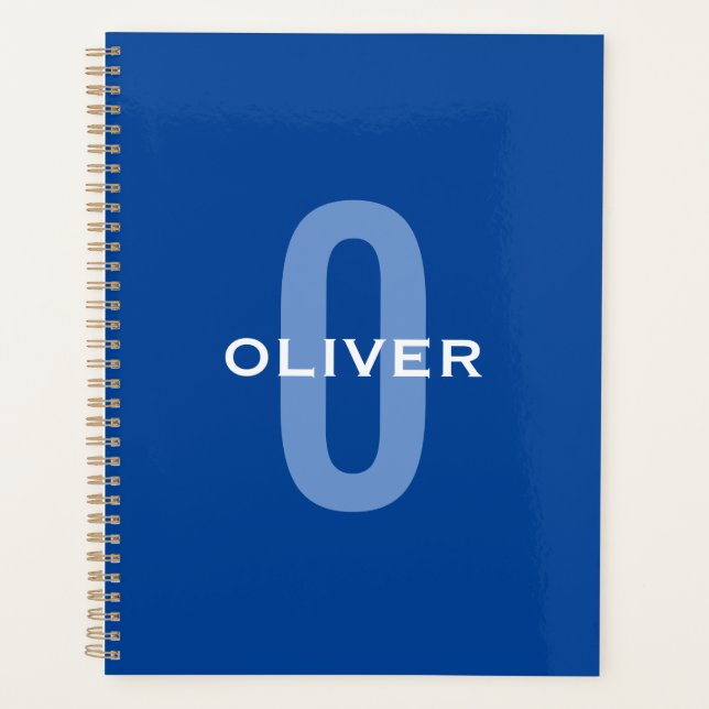 Agenda Monograma Personalizado Azul Branco Nome (Frente)