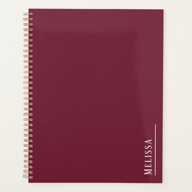 Agenda Monograma personalizado, burgundy moderno (Frente)
