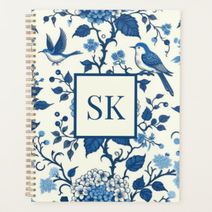 Agenda Monograma Personalizado Chinoiserie Azul e Branco