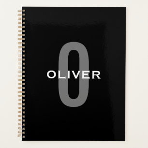 Agenda Monograma Personalizado Cinza Negra Nome Branco