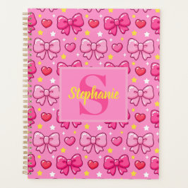 Agenda Monograma Personalizado com Laços e Corações Rosa