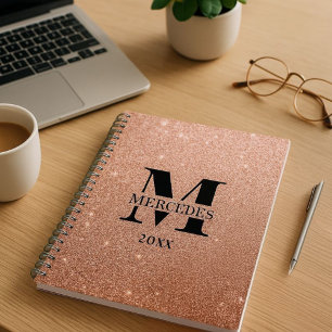 Agenda Monograma Personalizado com Lítio Dourado rosa