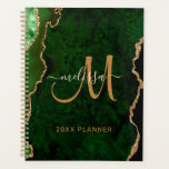 Agenda Monograma Personalizado de Agitação Dourada Glitte<br><div class="desc">Este planejador personalizado de chic manterá sua agenda organizada e apresentará um padrão de agata verde com brilho dourado. Personalize seu monograma e nome na caligrafia manuscrita por script. Abaixo está escrito "PLANEJADOR 20XX". Projetado apenas para você por ExtremeTees.</div>