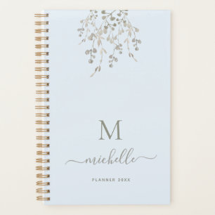 Agenda Monograma Personalizado de Aquarela Botânica Azul