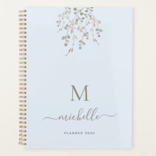 Agenda Monograma Personalizado de Aquarela Botânica Azul