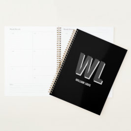 Agenda Monograma personalizado de Cinza e preto minimalis