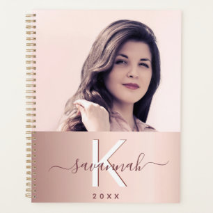 Agenda monograma personalizado de fotografia cor-de-rosa