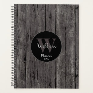 Agenda Monograma Personalizado de Madeira Cinza Escura