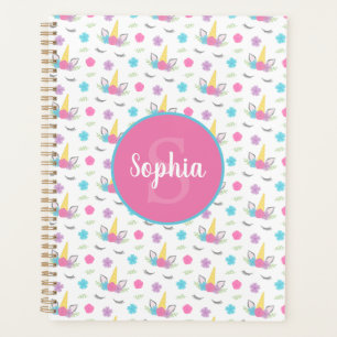 Agenda Monograma Personalizado de Rosto Unicorn Floral