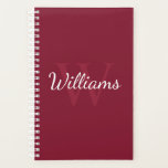 Agenda Monograma Personalizado e Nome Vermelho Borgonha<br><div class="desc">Monograma Personalizado e Dif de Nome Contém o nome personalizado no estilo de fonte e monograma do script branco no estilo de fonte vermelho-burgundy como fundo,  em fundo vermelho-burgundy. Perfeito como presente para ele,  presente de dia de os pais e presente para qualquer ocasião especial.</div>