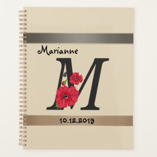 Agenda Monograma personalizado, editável, M texto, flor
