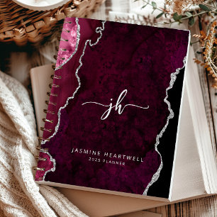 Agenda Monograma Personalizado em Ágata Prata Burgundy 20