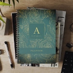 Agenda Monograma personalizado moderno e elegante e esera<br><div class="desc">Na moda luxuoso eserald green vintage planejador monograma 2025 com trendy faux gold outline motif floral personalizado com seu nome e texto.</div>