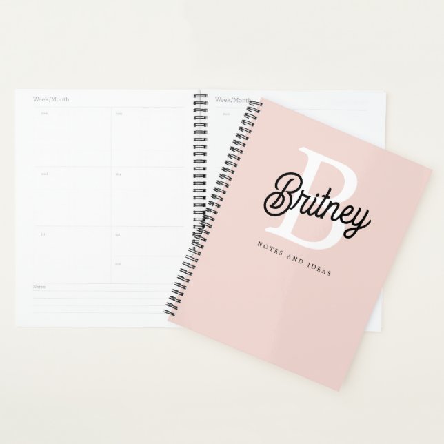 Agenda Monograma Personalizado Moderno e Nome Pastel Rosa (Exibição)