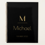 Agenda Monograma Personalizado | Nome Preto e Dourado<br><div class="desc">Monograma Personalizado,  Preto e Dourado Art Deco Font,  O modelo está configurado pronto para personalizar com seu nome e inicial. Se você quiser alterar a cor ou o estilo da fonte,  clique em personalizar além do final do modelo.</div>