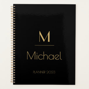 Agenda Monograma Personalizado Nome Preto e Dourado