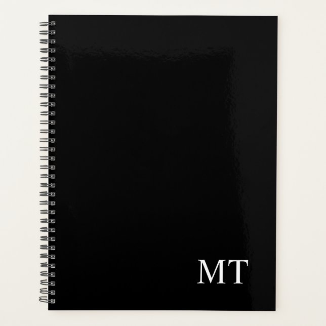 Agenda Monograma personalizado preto clássico (Frente)