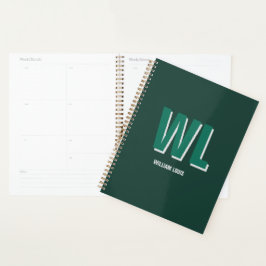 Agenda Monograma Personalizado Verde Esmeralda Minimalist