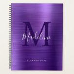 Agenda Monograma Pla Metálico Simples Bruto Moderno<br><div class="desc">Planeador de Monograma Simples e Roxo Metálico Bruto Moderno</div>