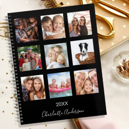 Agenda Monograma preto de colagem de fotos da família 202