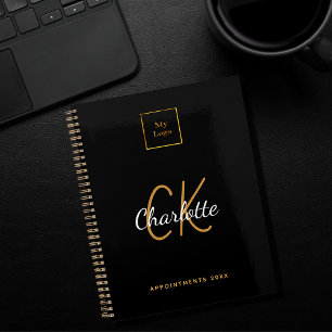 Agenda Monograma preto de ouro de logotipo, negócios mode