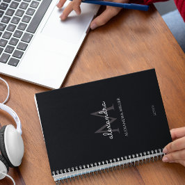 Agenda Monograma preto e branco minimalista moderno
