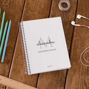 Agenda Monograma preto e branco minimalista moderno