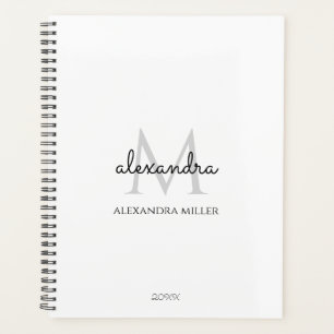 Agenda Monograma preto e branco minimalista moderno