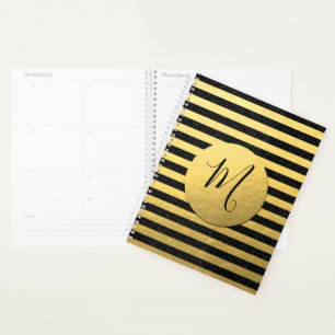 Agenda Monograma preto e Dourado Folhas de folhetos e f