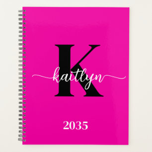 Agenda Monograma Preto Rosa Quente