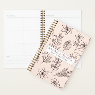 Agenda Monograma Primavera Floral Mão Desenhada Doula Ou