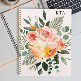 Agenda Monograma Queda Aquarela Flor Rosa Rosa Russo