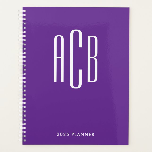 Agenda Monograma Real Roxo Simples de Três Letras (Frente)