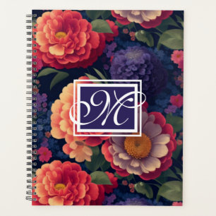 Agenda Monograma romântico floral vermelho-alaranjado ele