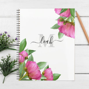 Agenda Monograma Rosa Aquarela Floral Personalizado