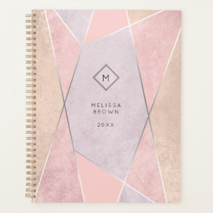 Agenda Monograma Rosa de tendência geométrica Prata Rosa