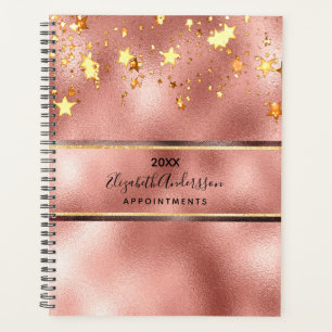 Agenda monograma rosa dourado das estrelas elegantes