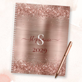 Agenda Monograma Rosa Dourado Faux-Glitter Girly Glam